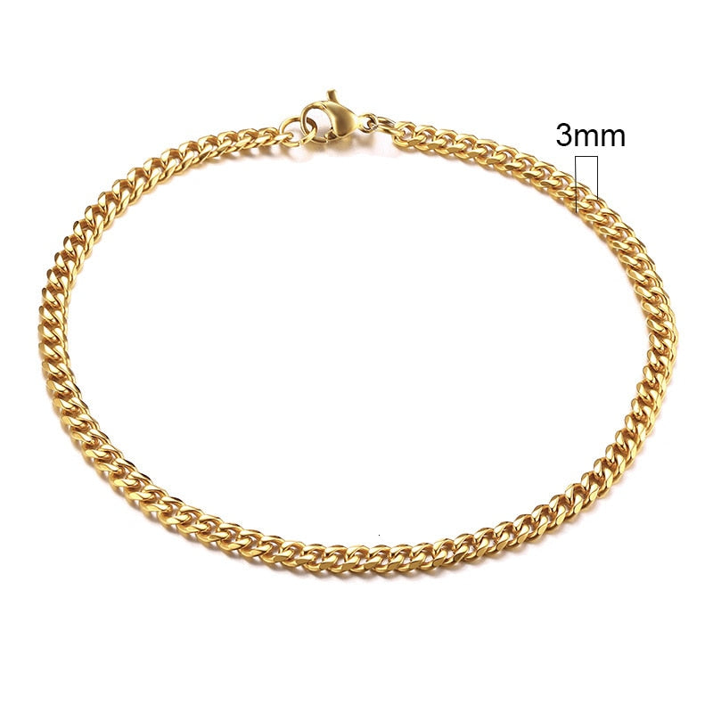Vnox Mens Simple 3-11mm Stainless Steel Curb Cuban Link Chain Bracelets for Women Unisex Wrist Jewelry Gifts