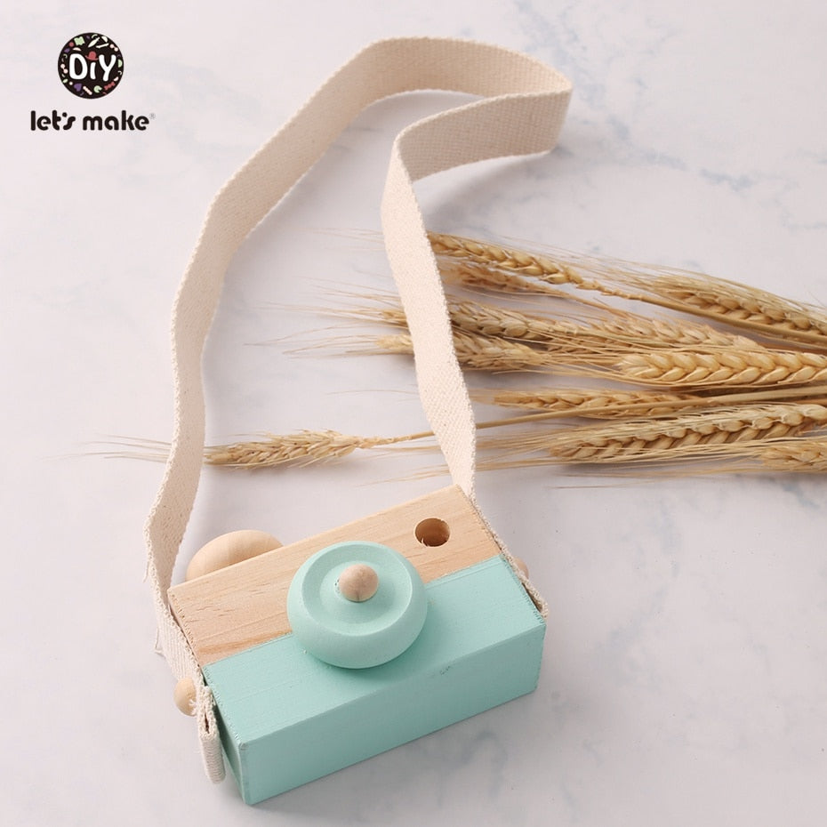 Let's Make 1pc Wooden Baby Toys Fashion Camera Pendant Montessori Toys For Children Wooden DIY Presents Nursing Gift Baby Block