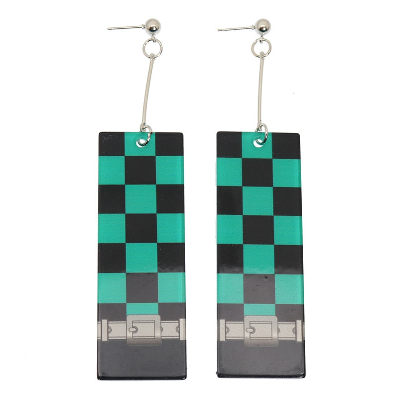 Fashion Acrylic Tanjiro Earrings Demon Slayer Earrings Anime Cosplay Props Hanafuda Drop Long Earrings for Women Girls Jewelry