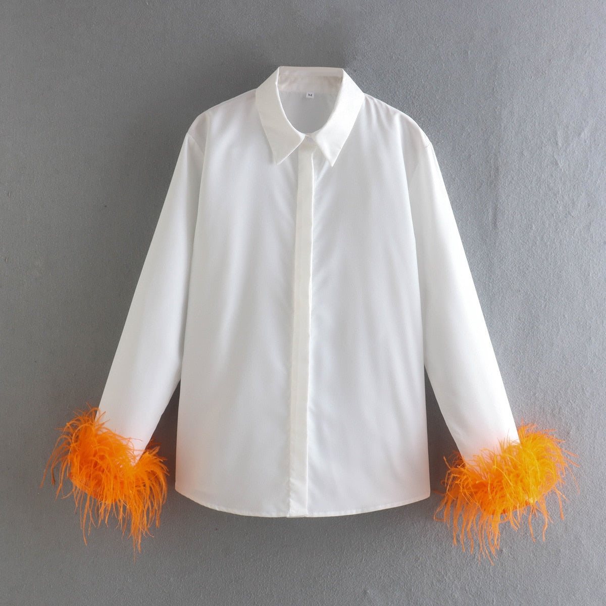 Green Feathers on the Cuffs Womens Blouses Long Sleeves Women's Clothing White Elegant Female Blouses Tops Shirts for Women Top