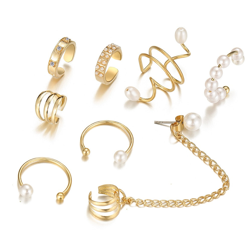 LATS Gold Color Leaves Ear Cuff Black Non-Piercing Ear Clip Earrings for Women Men Fake Cartilage Earring Cuff Jewelry Wholesale