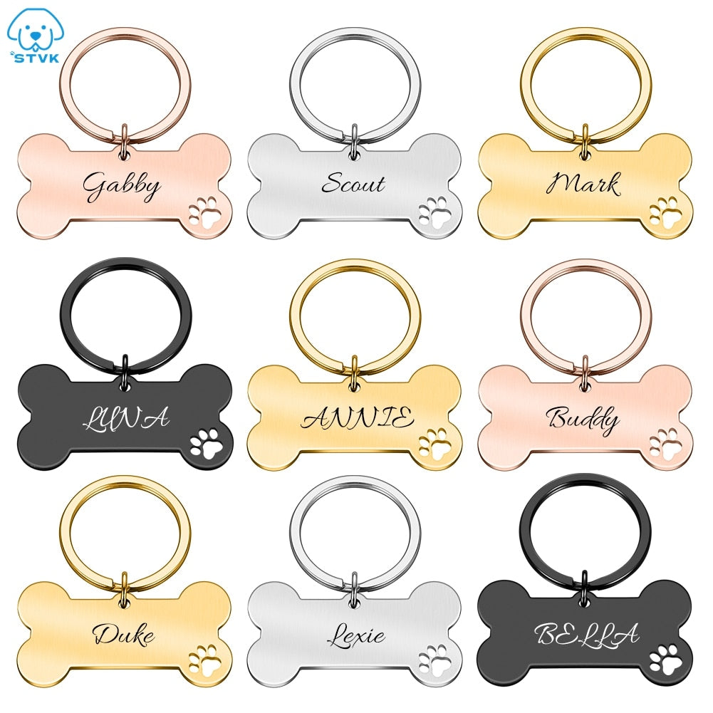 Personalized Pet ID Tag Keychain Engraved Pet ID Name for Cat Puppy Dog Collar Tag Pendant Keyring Bone Pet Accessories