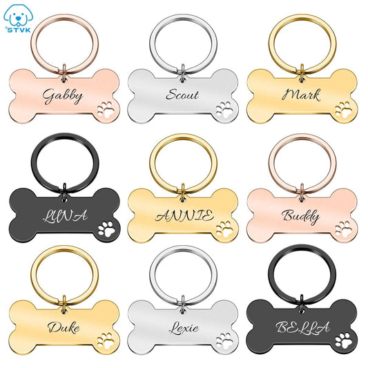 Personalized Pet ID Tag Keychain Engraved Pet ID Name for Cat Puppy Dog Collar Tag Pendant Keyring Bone Pet Accessories