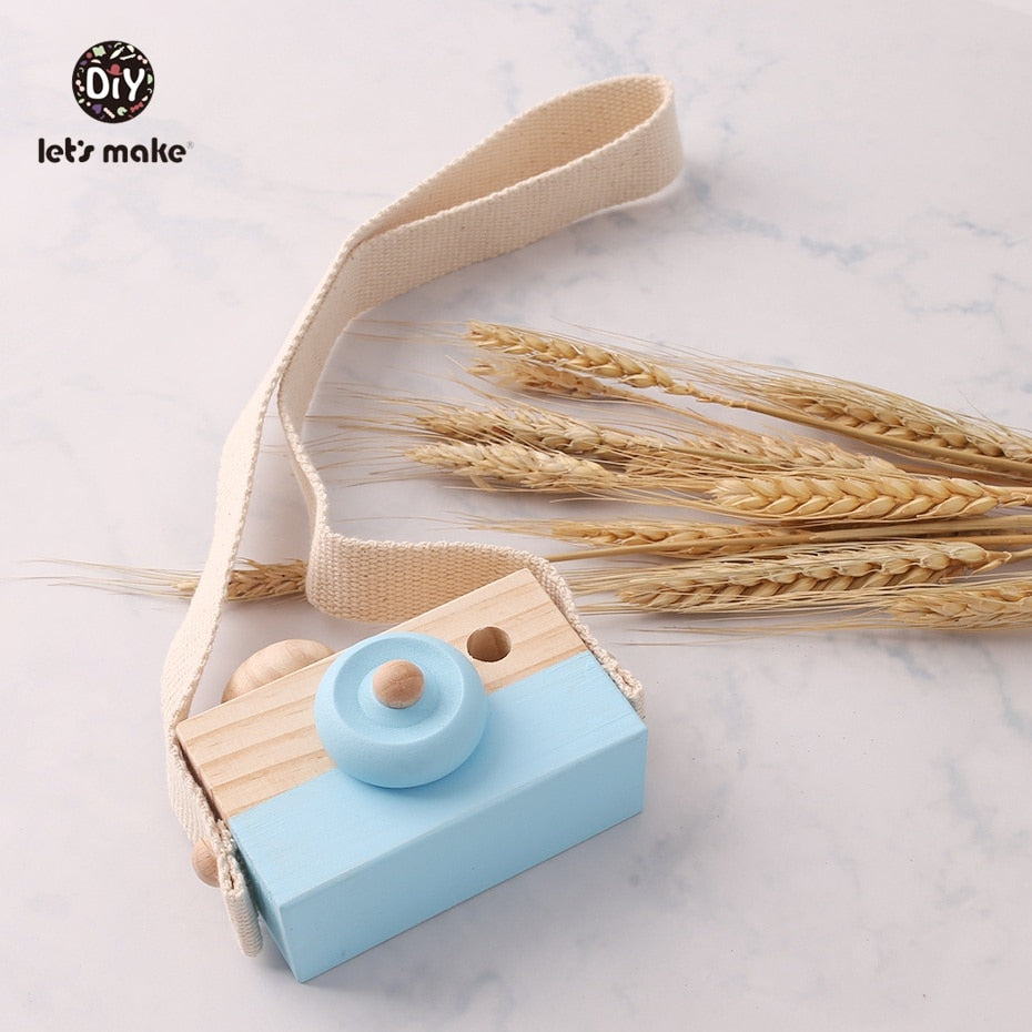 Let&#39;s Make 1pc Wooden Baby Toys Fashion Camera Pendant Montessori Toys For Children Wooden DIY Presents Nursing Gift Baby Block