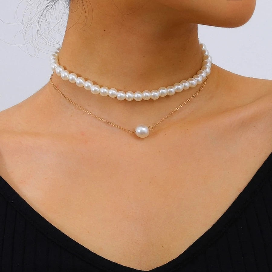 YWZIXLN 2021 Trend Elegant Jewelry Wedding Big Pearl Necklace For Women Fashion White Imitation Pearl Choker Necklace N0179