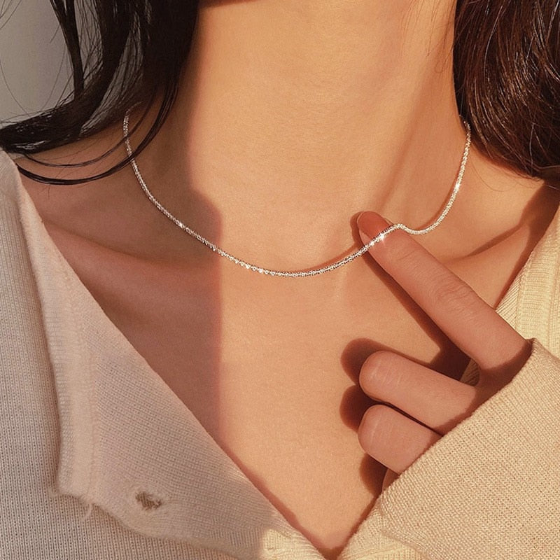 2021 Popular Silver Colour Sparkling Clavicle Chain Choker Necklace Collar For Women Fine Jewelry Wedding Party Birthday Gift