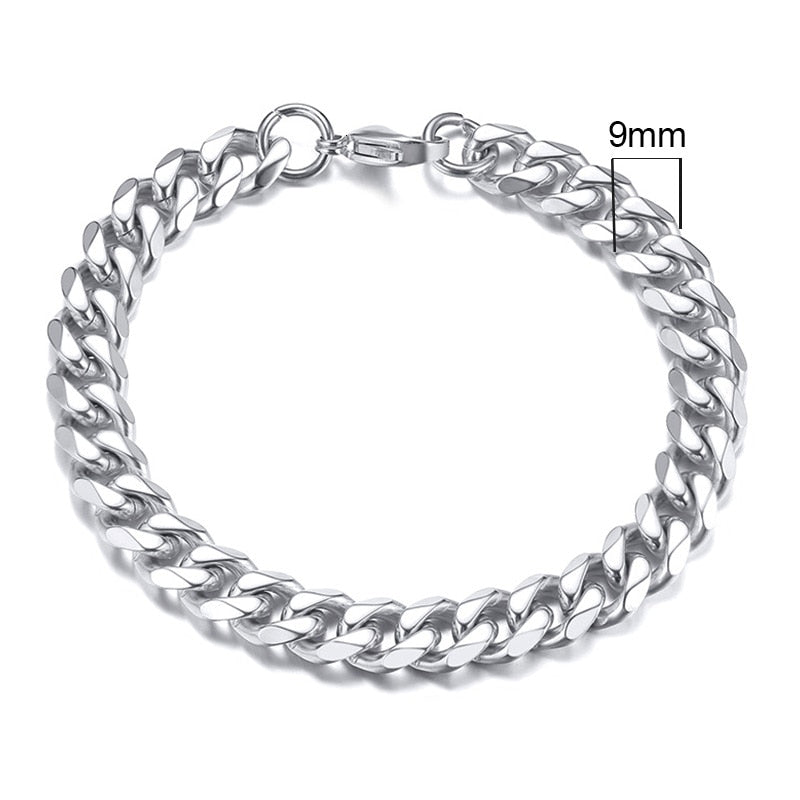 Vnox Mens Simple 3-11mm Stainless Steel Curb Cuban Link Chain Bracelets for Women Unisex Wrist Jewelry Gifts