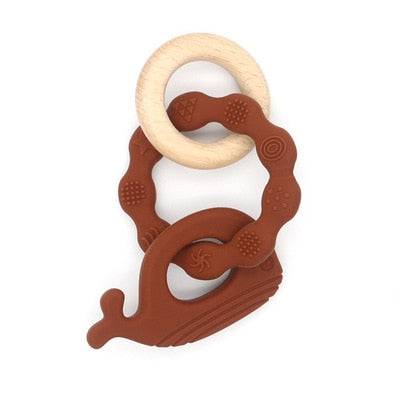 1PC Silicone Teether Baby Rudder Shape Wooden Teether Ring Kid Gift Food Grade Silicone Children&#39;s Goods Kid Teething Toys