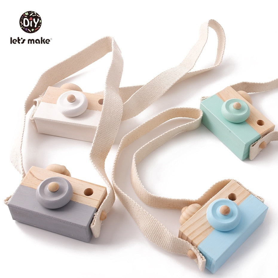 Let&#39;s Make 1pc Wooden Baby Toys Fashion Camera Pendant Montessori Toys For Children Wooden DIY Presents Nursing Gift Baby Block