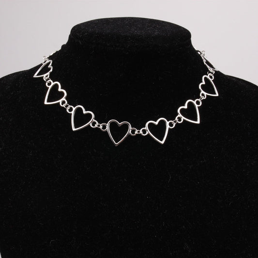 Independent Gothic Metal Hollow Connecting Heart Neck Chain Collar Necklace Women's Egirl Cosplay Aesthetic Jewelry Jewelry