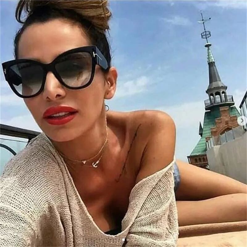 2022 New Tom Fashion Brand Designer Cat Eye Women Sunglasses Female Gradient Points Sun Glasses Big Oculos feminino de sol UV400