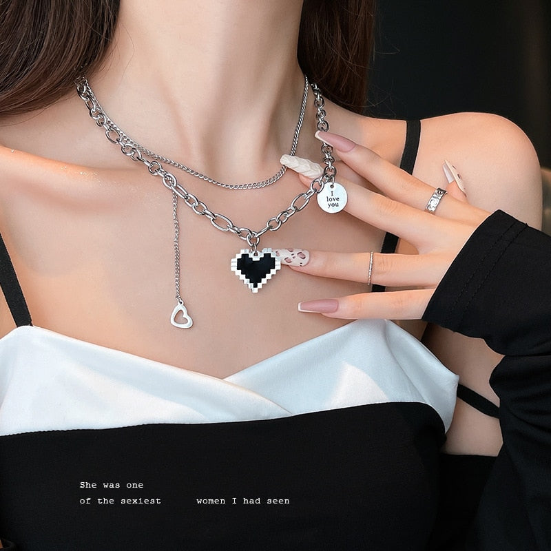 2022 New Senior Fashion Women Pendant Necklaces Fine Double Link Chain Metal Heart Party Necklace Jewelry Gift