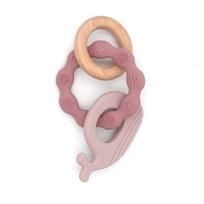 1PC Silicone Teether Baby Rudder Shape Wooden Teether Ring Kid Gift Food Grade Silicone Children&#39;s Goods Kid Teething Toys