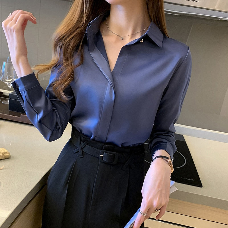 Silk Women&#39;s Shirt Long Sleeve Fashion Woman Blouses 2022 Satin Top Female Shirts and Blouse Basic Ladies Tops OL Women Clothing