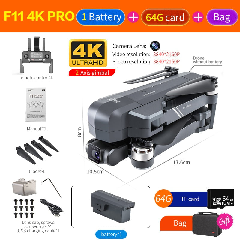 CSF F11S Pro Drone 4k Profesional Camera 3KM WIFI GPS EIS 2-axis Anti-Shake Gimbal FPV Brushless Quadcopter RC Helicopter Dron