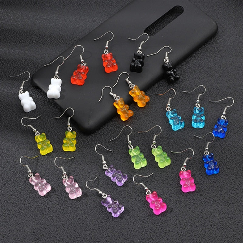 Creative Cute Candy Colorful Animal Gummy Bear Earrings Minimalism Cartoon Design Female Ear Hooks Danglers Jewelry Kids Gift