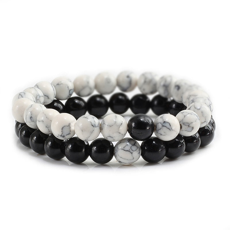 Set Bracelet Couples Distance Black White Natural Lava Stone Tiger Eye Beaded Yoga Bracelets for Men Women Elastic Rope Jewelry