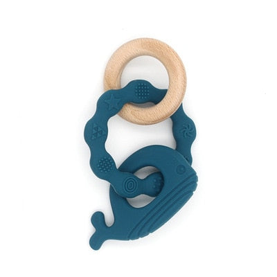 1PC Silicone Teether Baby Rudder Shape Wooden Teether Ring Kid Gift Food Grade Silicone Children&#39;s Goods Kid Teething Toys