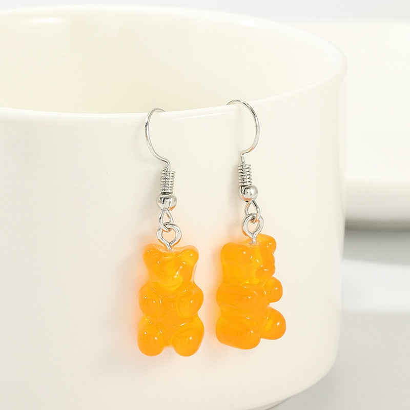 Creative Cute Candy Colorful Animal Gummy Bear Earrings Minimalism Cartoon Design Female Ear Hooks Danglers Jewelry Kids Gift