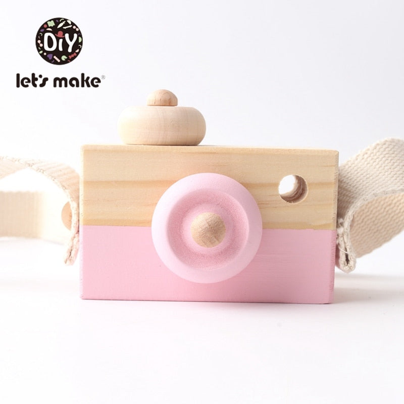 Let&#39;s Make 1pc Wooden Baby Toys Fashion Camera Pendant Montessori Toys For Children Wooden DIY Presents Nursing Gift Baby Block