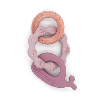 1PC Silicone Teether Baby Rudder Shape Wooden Teether Ring Kid Gift Food Grade Silicone Children&#39;s Goods Kid Teething Toys