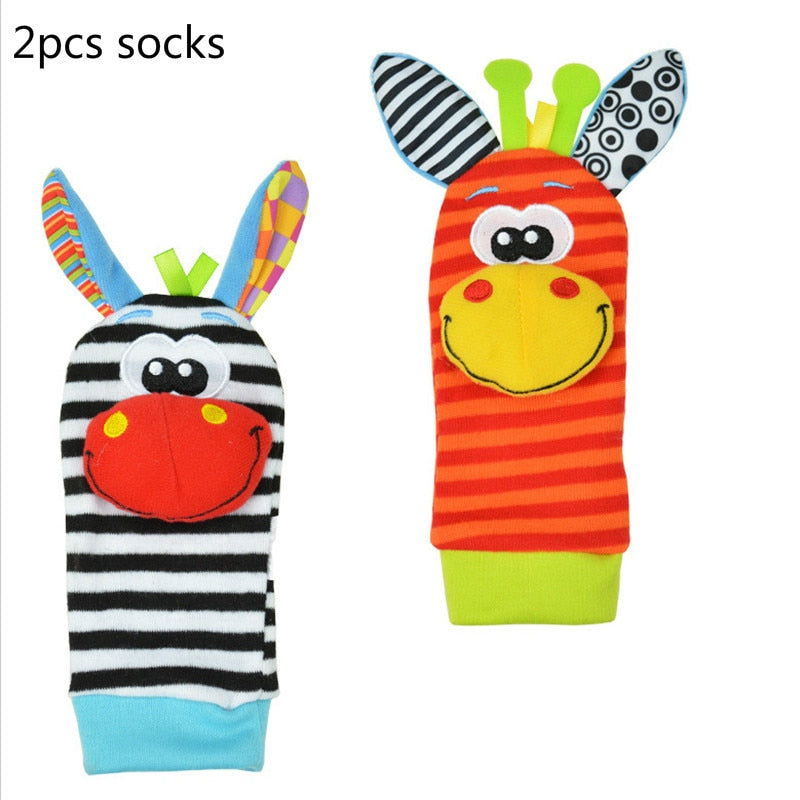 Cartoon Plush Socks Wrist Strap Rattles Baby Toys 0-12 Months Newborn Infant Kids Animal Sock Foot Finder Toy Gift Soft Rattle