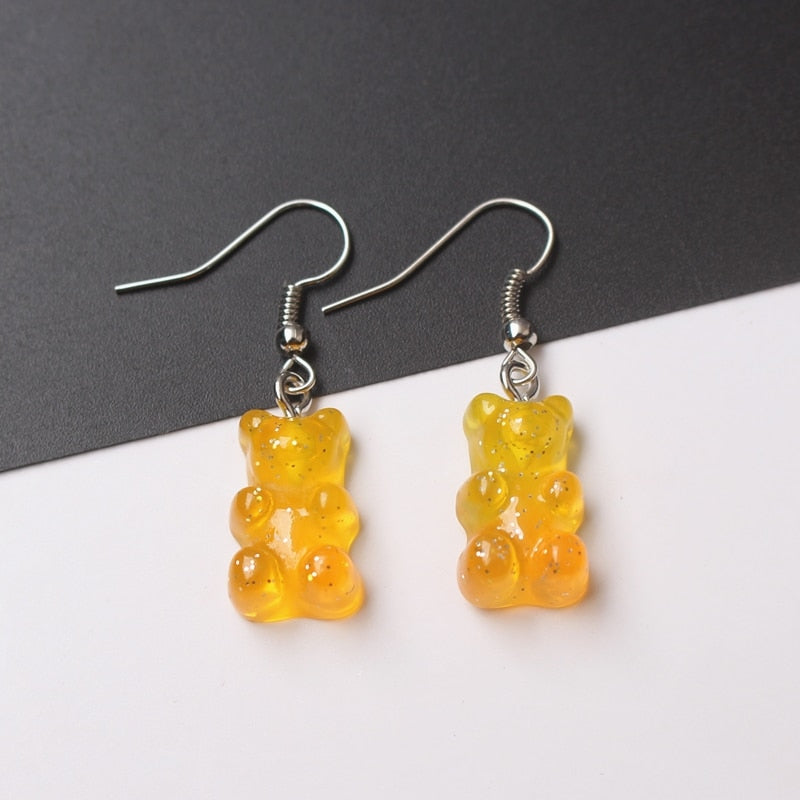 Creative Cute Candy Colorful Animal Gummy Bear Earrings Minimalism Cartoon Design Female Ear Hooks Danglers Jewelry Kids Gift