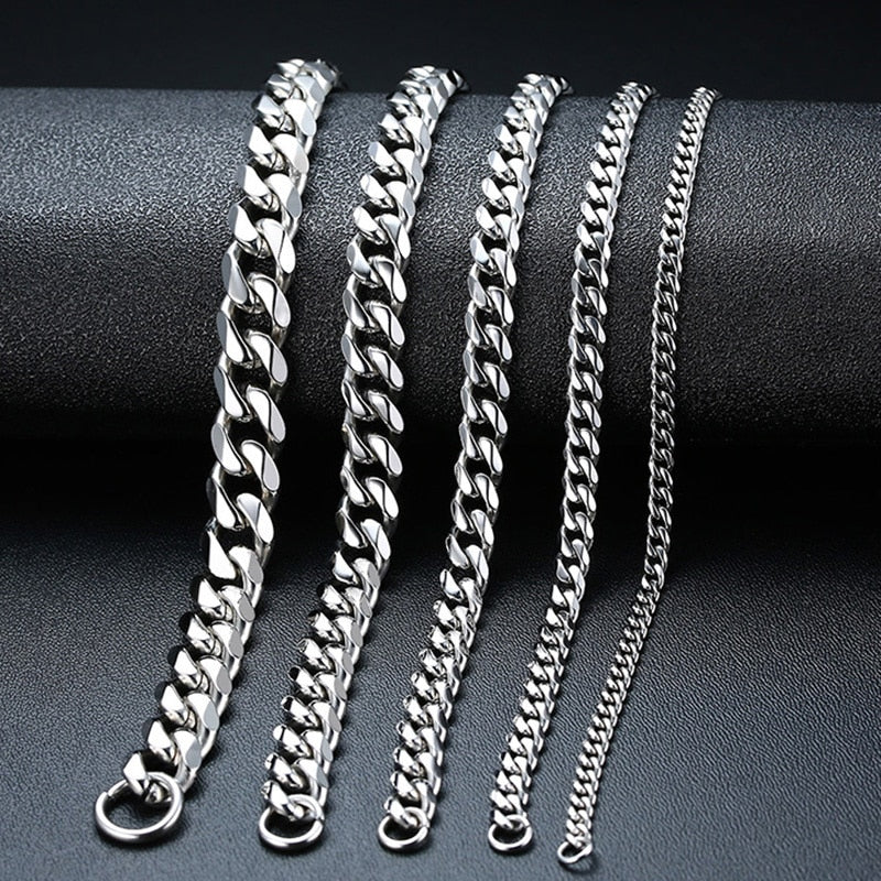 Vnox Mens Simple 3-11mm Stainless Steel Curb Cuban Link Chain Bracelets for Women Unisex Wrist Jewelry Gifts