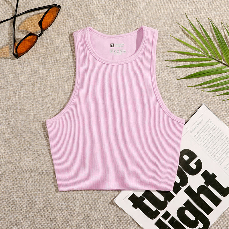 Women Yoga Vest Gym Sports Crop Tops Seamless Streetwear Rib-Knit Fitness Running Vest Workout Bra Tank Top Female Without Pad