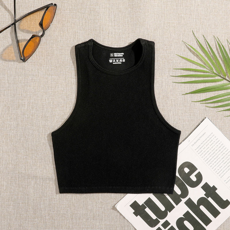 Women Yoga Vest Gym Sports Crop Tops Seamless Streetwear Rib-Knit Fitness Running Vest Workout Bra Tank Top Female Without Pad