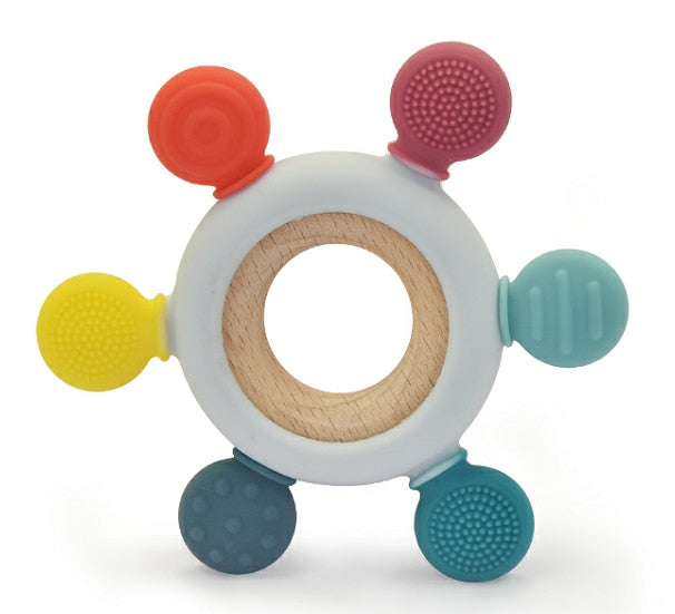 1PC Silicone Teether Baby Rudder Shape Wooden Teether Ring Kid Gift Food Grade Silicone Children&#39;s Goods Kid Teething Toys