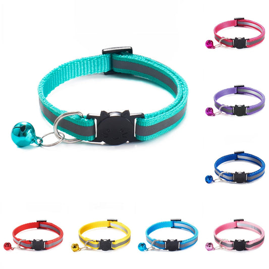 New Colors Reflective Breakaway Cat Collar Neck Ring Necklace Bell Pet Products Safety Elastic Adjustable With Soft Material 1PC