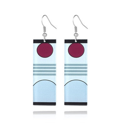 Fashion Acrylic Tanjiro Earrings Demon Slayer Earrings Anime Cosplay Props Hanafuda Drop Long Earrings for Women Girls Jewelry