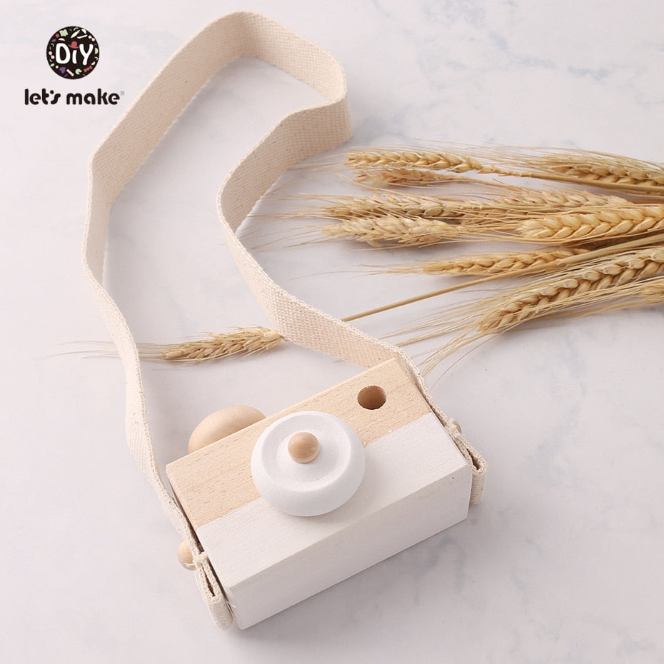 Let&#39;s Make 1pc Wooden Baby Toys Fashion Camera Pendant Montessori Toys For Children Wooden DIY Presents Nursing Gift Baby Block