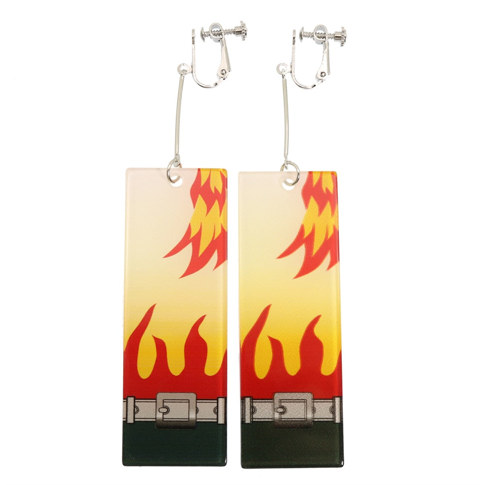 Fashion Acrylic Tanjiro Earrings Demon Slayer Earrings Anime Cosplay Props Hanafuda Drop Long Earrings for Women Girls Jewelry