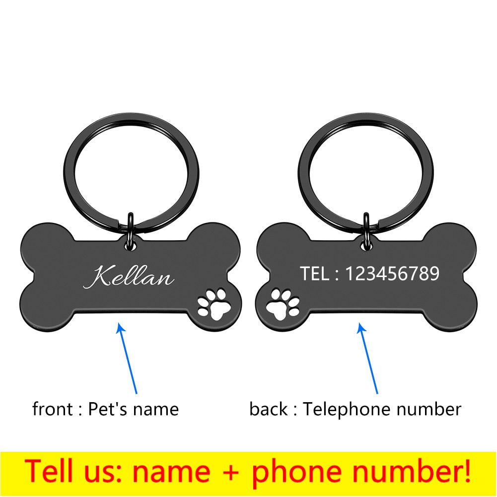 Personalized Pet ID Tag Keychain Engraved Pet ID Name for Cat Puppy Dog Collar Tag Pendant Keyring Bone Pet Accessories