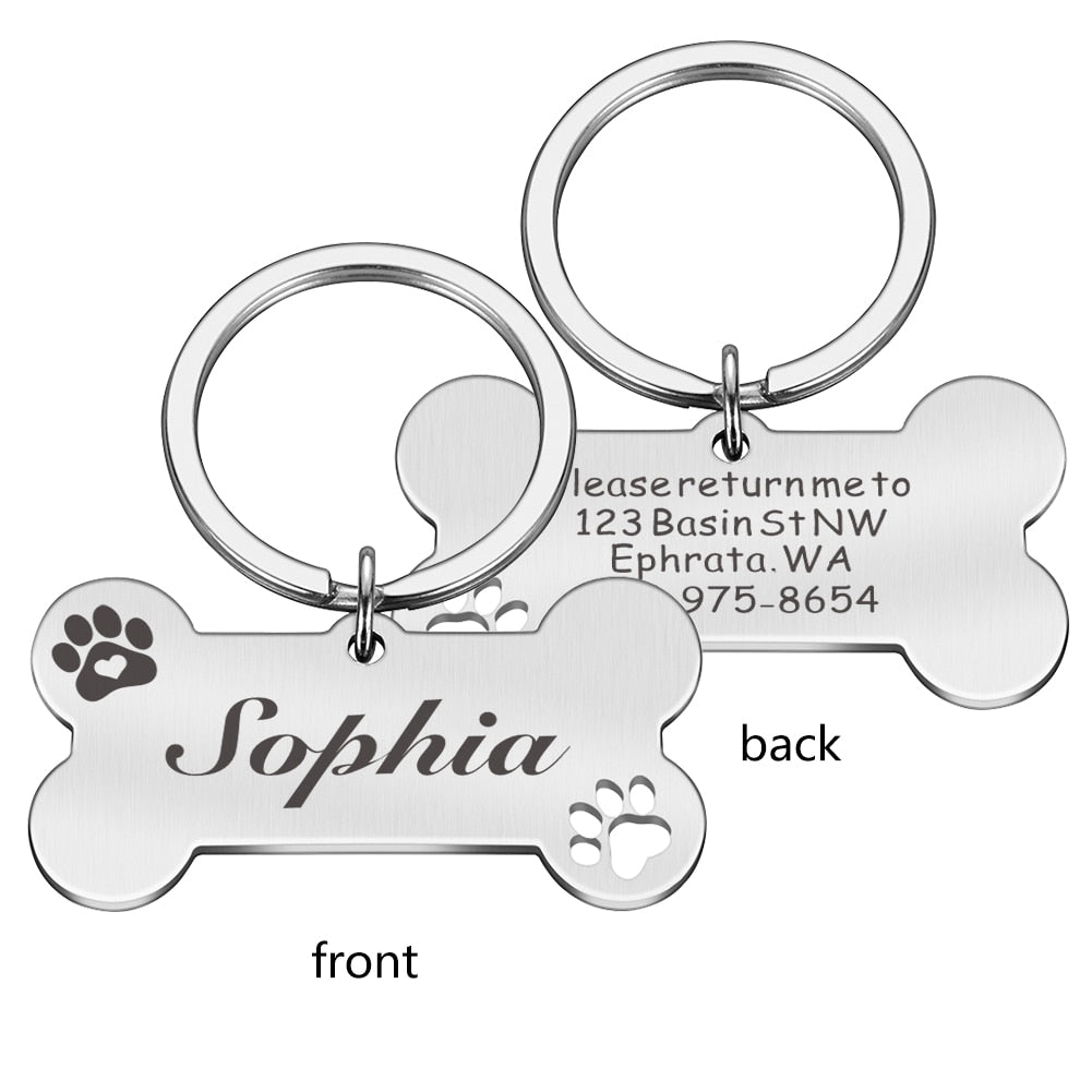 Personalized Pet ID Tag Keychain Engraved Pet ID Name for Cat Puppy Dog Collar Tag Pendant Keyring Bone Pet Accessories