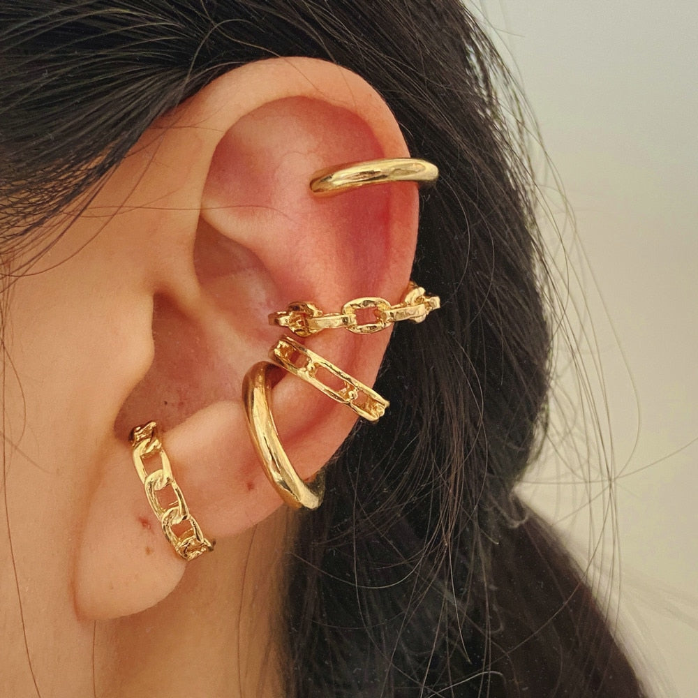 LATS Gold Color Leaves Ear Cuff Black Non-Piercing Ear Clip Earrings for Women Men Fake Cartilage Earring Cuff Jewelry Wholesale