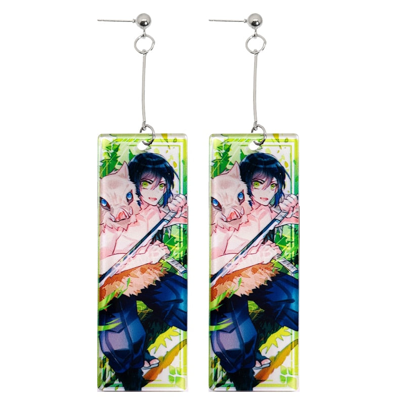 Fashion Acrylic Tanjiro Earrings Demon Slayer Earrings Anime Cosplay Props Hanafuda Drop Long Earrings for Women Girls Jewelry