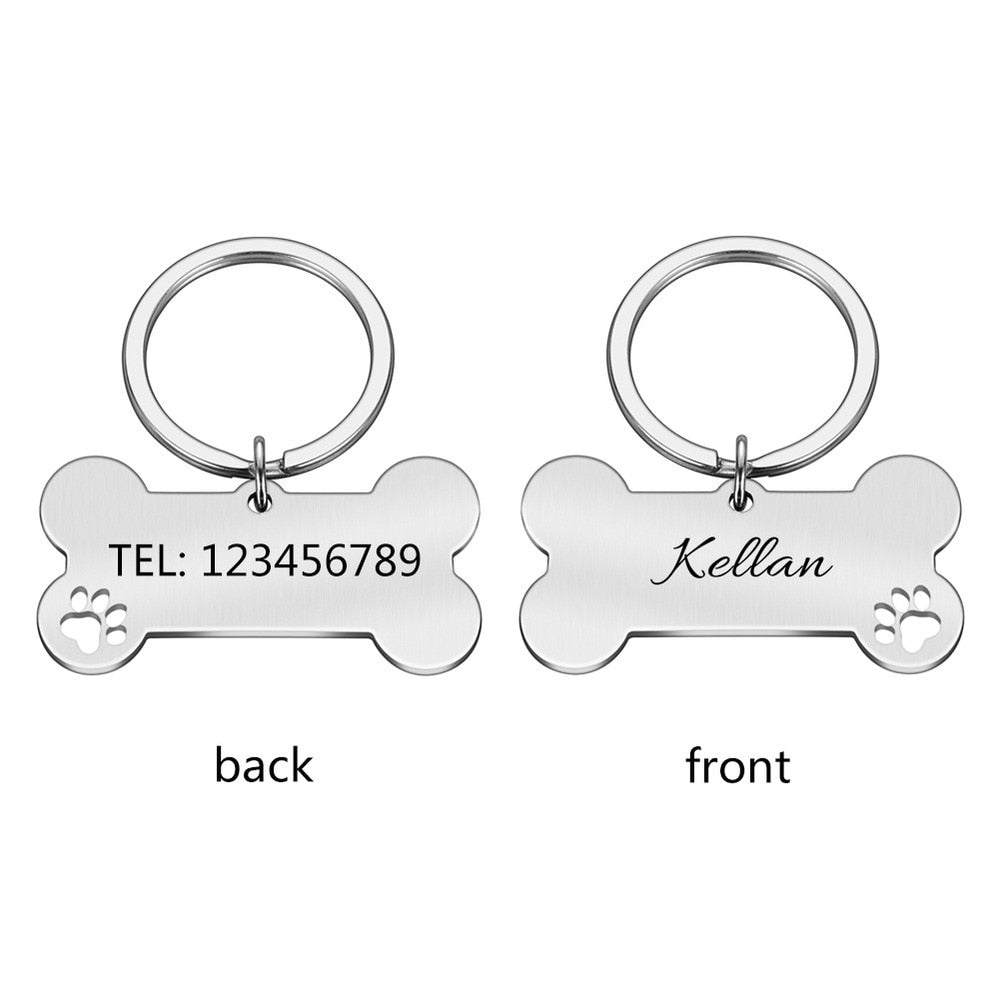 Personalized Pet ID Tag Keychain Engraved Pet ID Name for Cat Puppy Dog Collar Tag Pendant Keyring Bone Pet Accessories