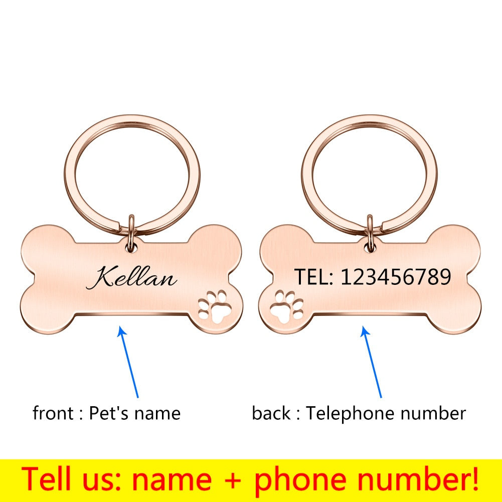 Personalized Pet ID Tag Keychain Engraved Pet ID Name for Cat Puppy Dog Collar Tag Pendant Keyring Bone Pet Accessories