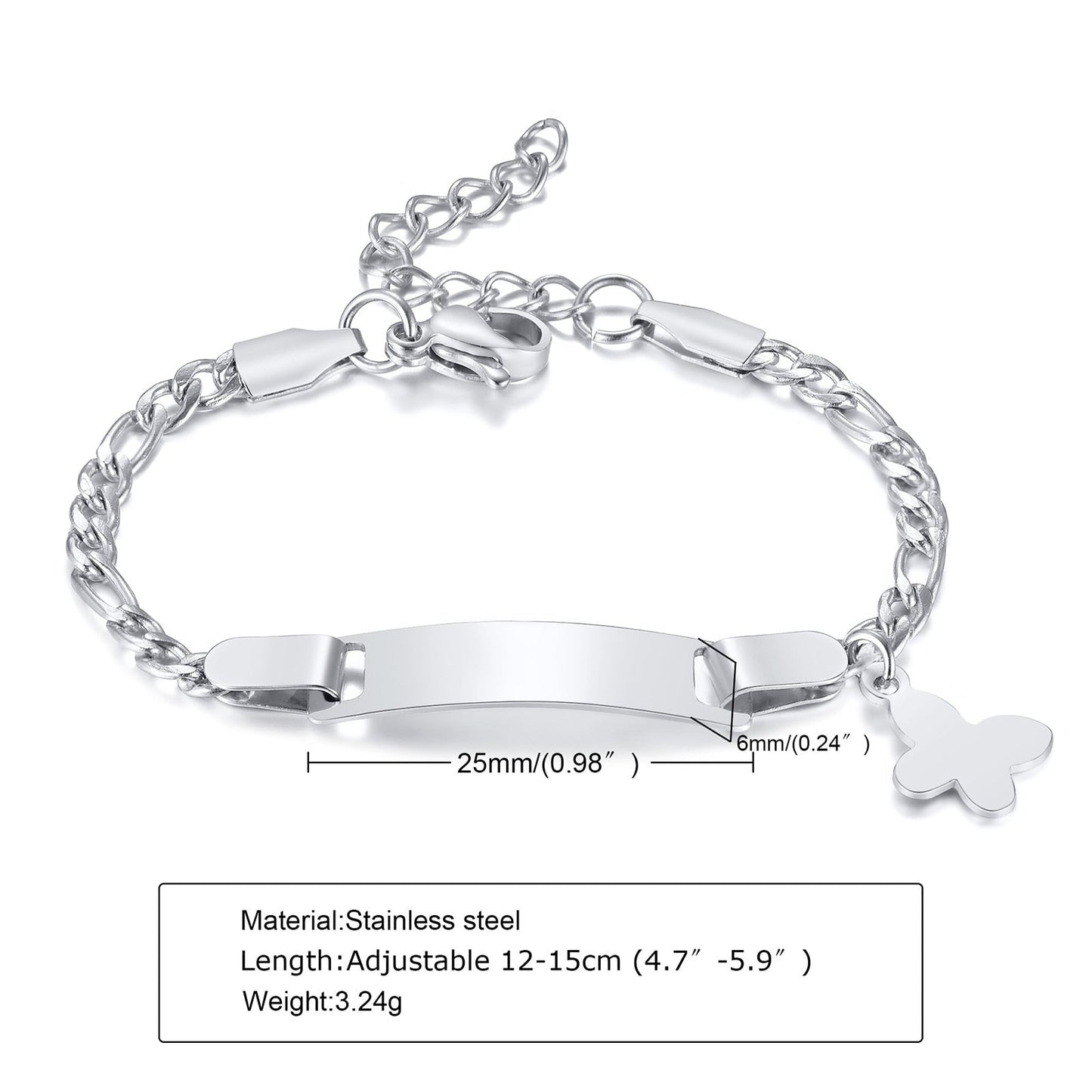 Custom Personalized Name Baby ID Bracelet, Stainless Steel Curb Chain Link Crown Bracelet Newborn Gilrs Boy Gifts Not Allergic