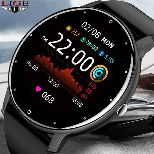 LIGE 2022 New Smart Watch Men Full Touch Screen Sport Fitness Watch IP67 Waterproof Bluetooth For Android ios smartwatch Men+box