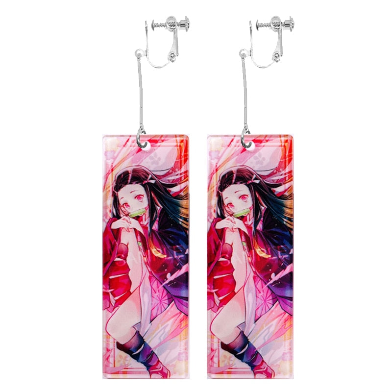 Fashion Acrylic Tanjiro Earrings Demon Slayer Earrings Anime Cosplay Props Hanafuda Drop Long Earrings for Women Girls Jewelry