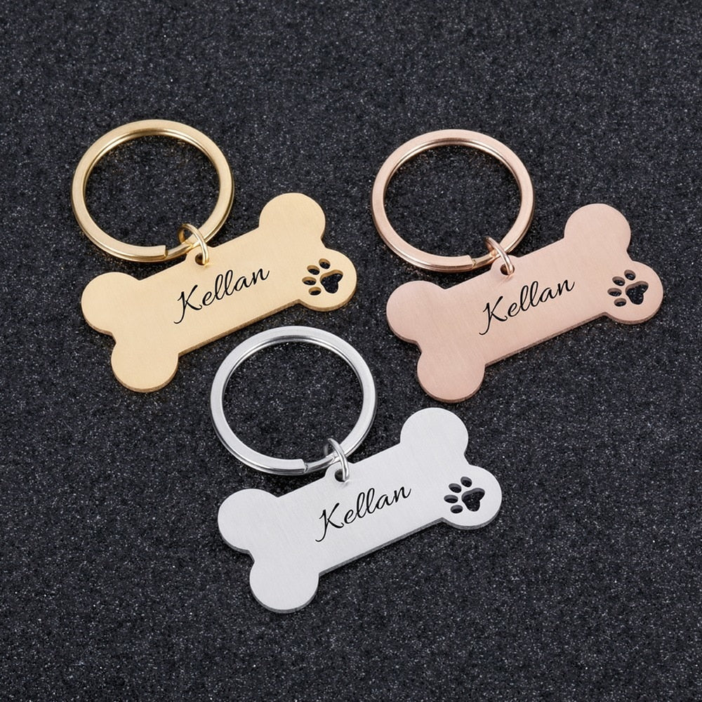 Personalized Pet ID Tag Keychain Engraved Pet ID Name for Cat Puppy Dog Collar Tag Pendant Keyring Bone Pet Accessories