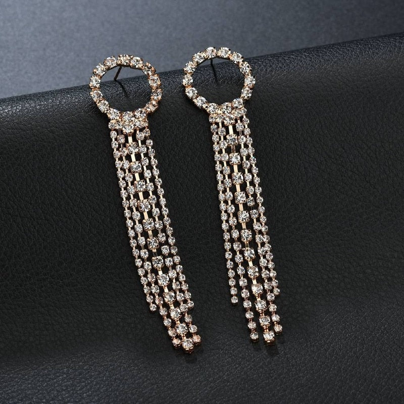 New Luxury Rhinestone Crystal Long Tassel Earrings for Women Bridal Drop Dangling Earrings Party Wedding Jewelry Gifts