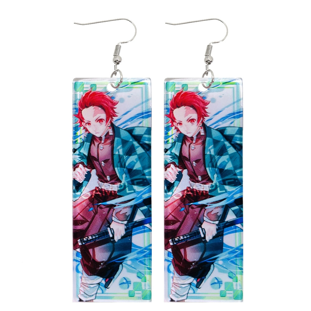 Fashion Acrylic Tanjiro Earrings Demon Slayer Earrings Anime Cosplay Props Hanafuda Drop Long Earrings for Women Girls Jewelry