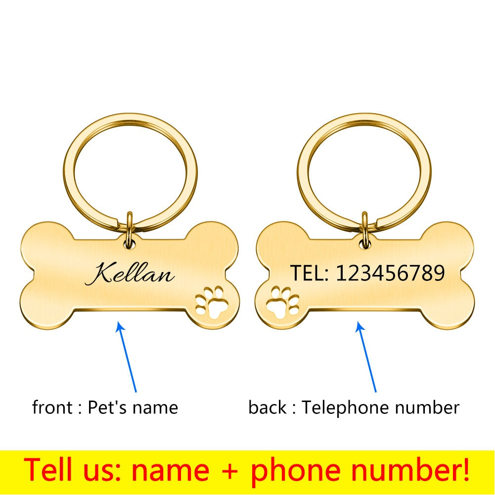 Personalized Pet ID Tag Keychain Engraved Pet ID Name for Cat Puppy Dog Collar Tag Pendant Keyring Bone Pet Accessories