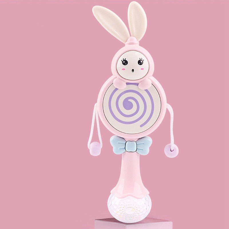 Baby Music Flashing Rattle Toys Rabbit Teether Hand Bells Mobile Infant Stop Weep Tear Rattles Newborn Early Educational Toy 18M