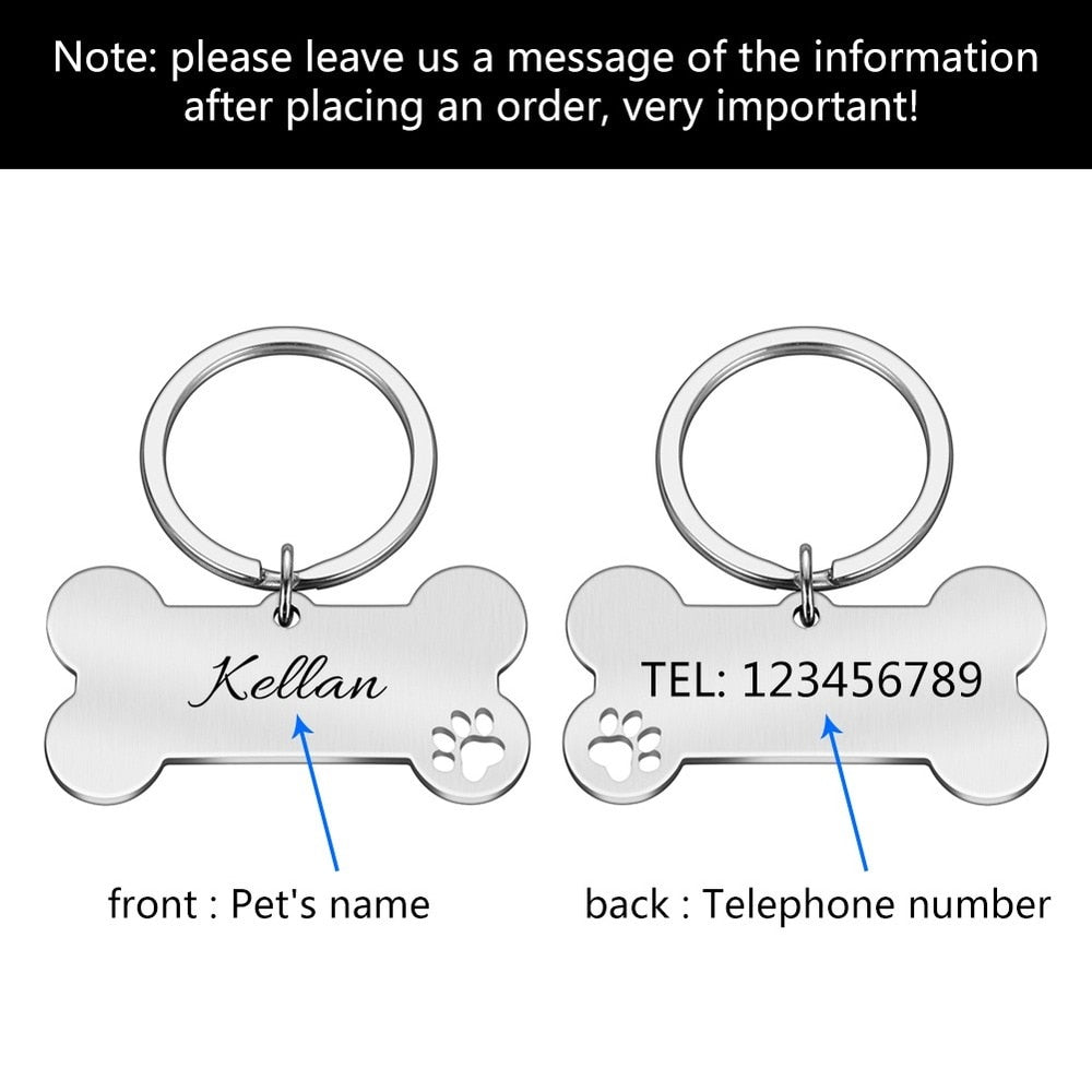 Personalized Pet ID Tag Keychain Engraved Pet ID Name for Cat Puppy Dog Collar Tag Pendant Keyring Bone Pet Accessories